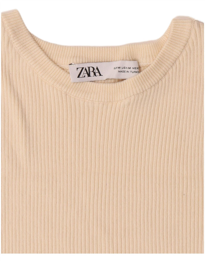 Zara Womens Crop T-Shirt Top UK 12 Beige Moyen