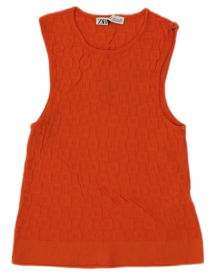 Zara Womens Crop Vest Top UK 8 Petite Viscose Orange