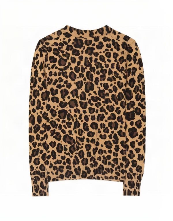 Gap Cardigan Femme Pull UK 10 Petit Marron Imprimé Animal Coton