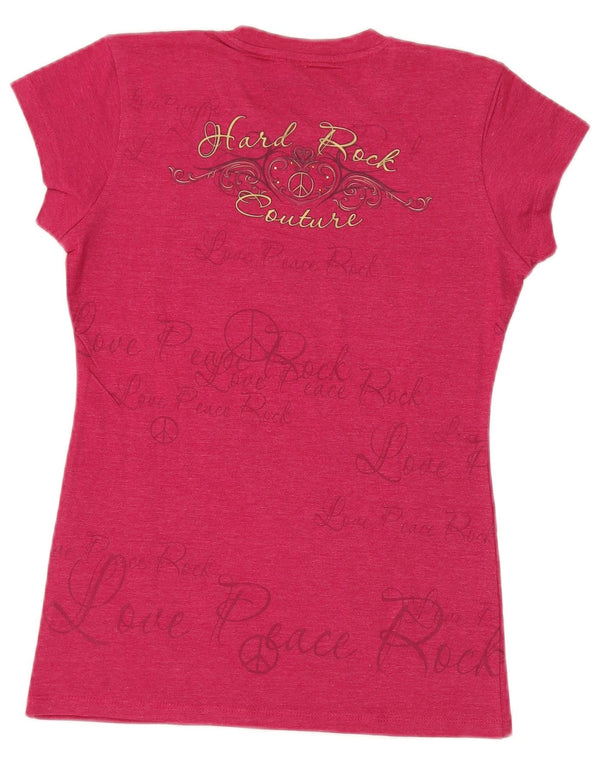 Hard Rock Cafe Paris T-shirt graphique pour femme en coton rose moyen UK 12