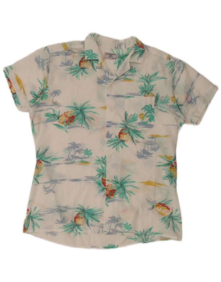 Chemise à manches courtes Vintage pour hommes, en Polyester blanc moyen, hawaïen