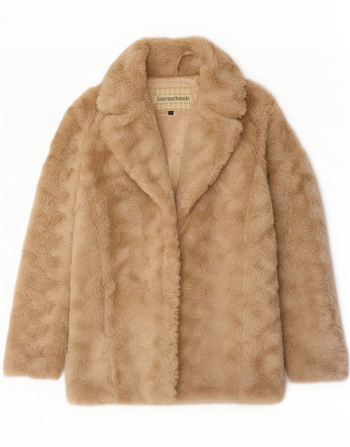 veste vintage femme surdimensionnée en fausse fourrure UK 12 Polyester Beige Moyen
