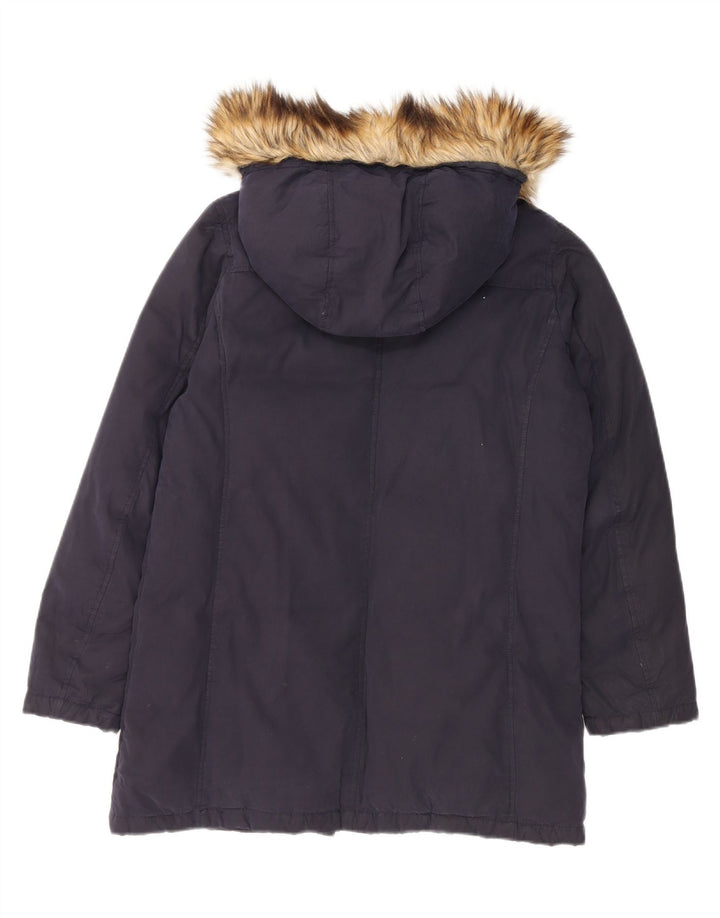 Benetton Manteau matelassé surdimensionné à capuche pour femme UK 8 Small Bleu marine