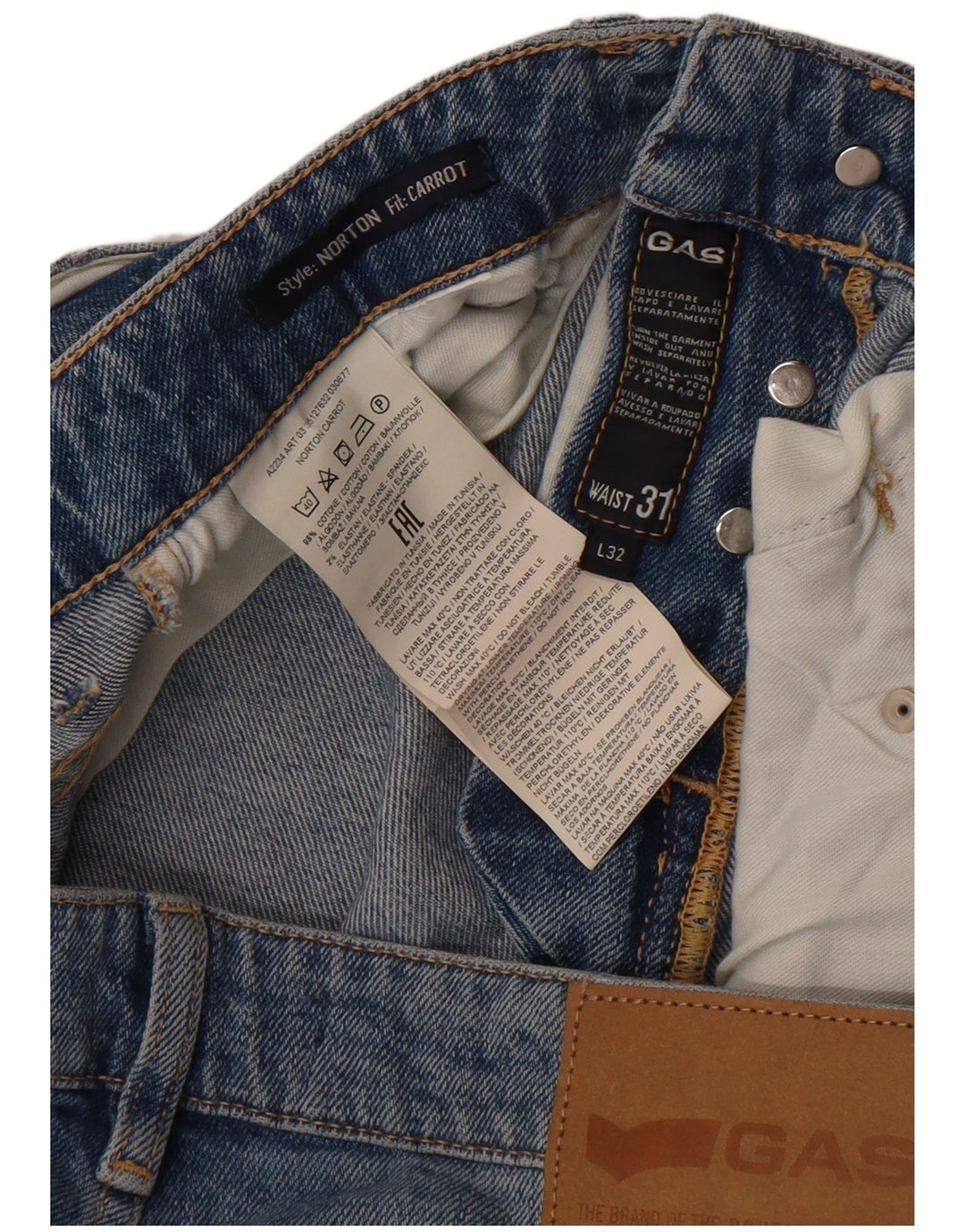 Gas Hommes Norton Carotte Jean Slim En Détresse W31 L32 Bleu Coton