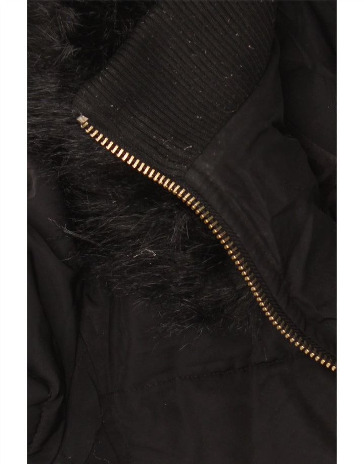 Laura Ashley Manteau rembourré à capuche pour femme UK 12 Medium Noir Polyester