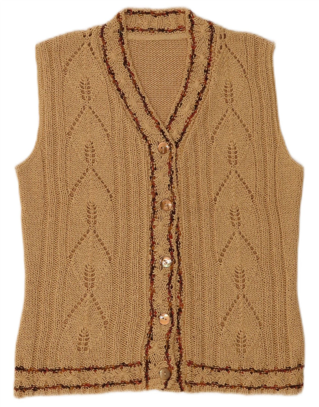 vintage Femme Cardigan sans manches Pull UK 12 Brun Moyen