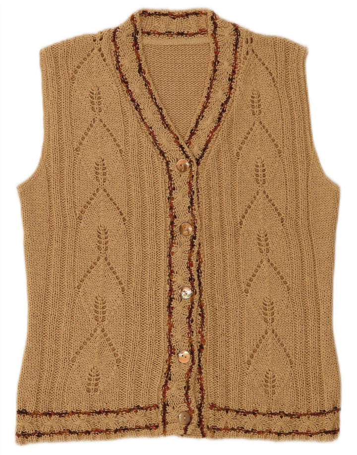 vintage Femme Cardigan sans manches Pull UK 12 Brun Moyen