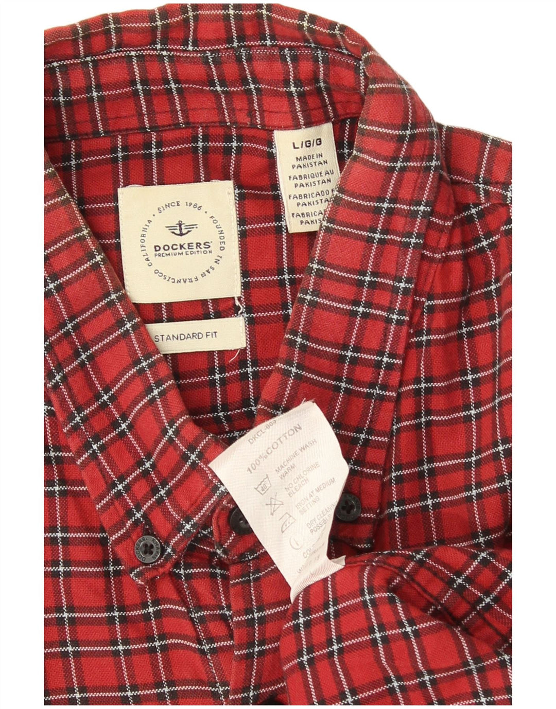 Dockers Chemise en flanelle coupe standard pour homme en coton à carreaux rouges