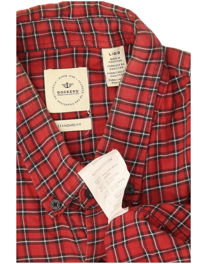 Dockers Chemise en flanelle coupe standard pour homme en coton à carreaux rouges