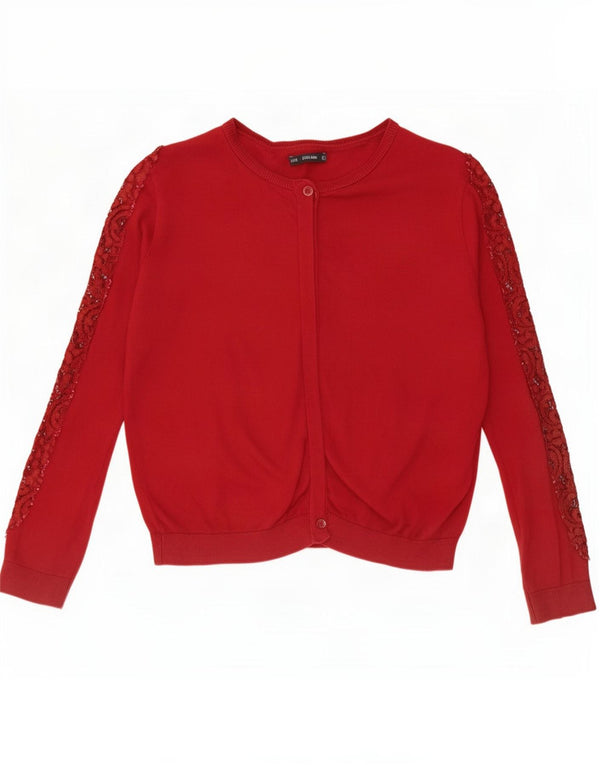 Zara Womens Crop Oversize Cardigan Pull UK 10 Petit Nylon Rouge