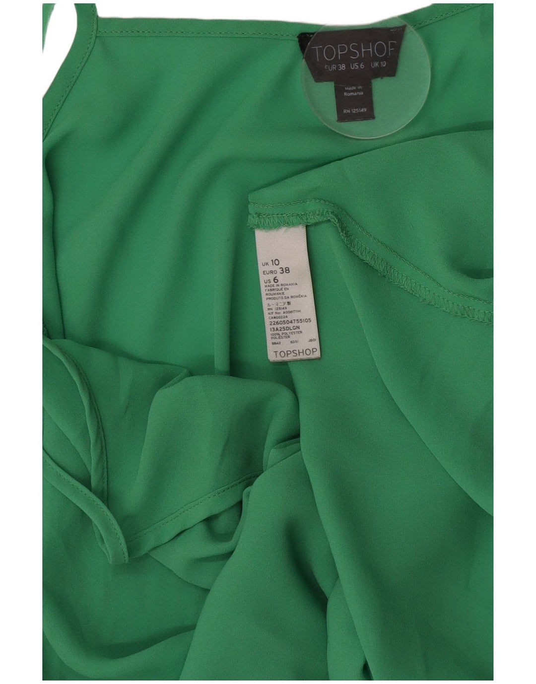 Topshop Femme Cami Top UK 10 Petit Vert Polyester