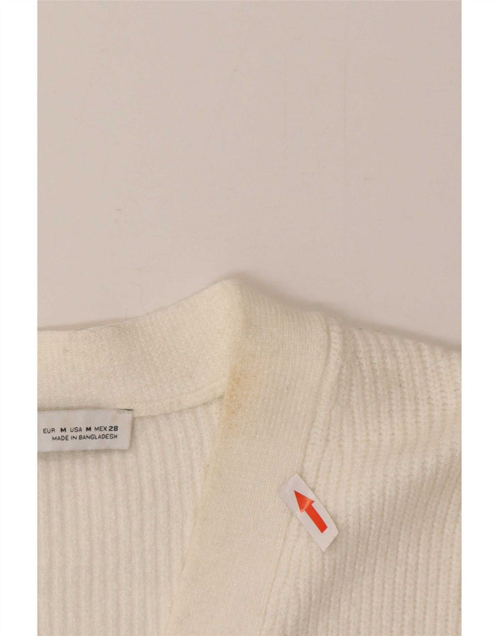 Zara Femme Cardigan Pull UK 12 Moyen Blanc Viscose
