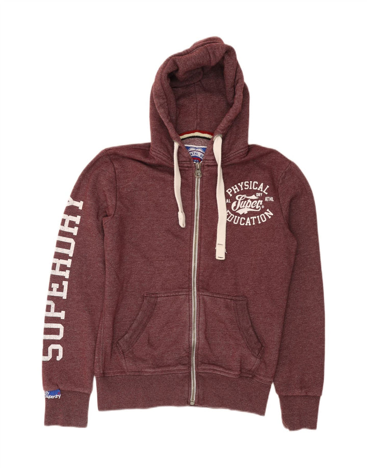 SUPERDRY Pull à capuche zippé graphique pour homme Petit coton bordeaux