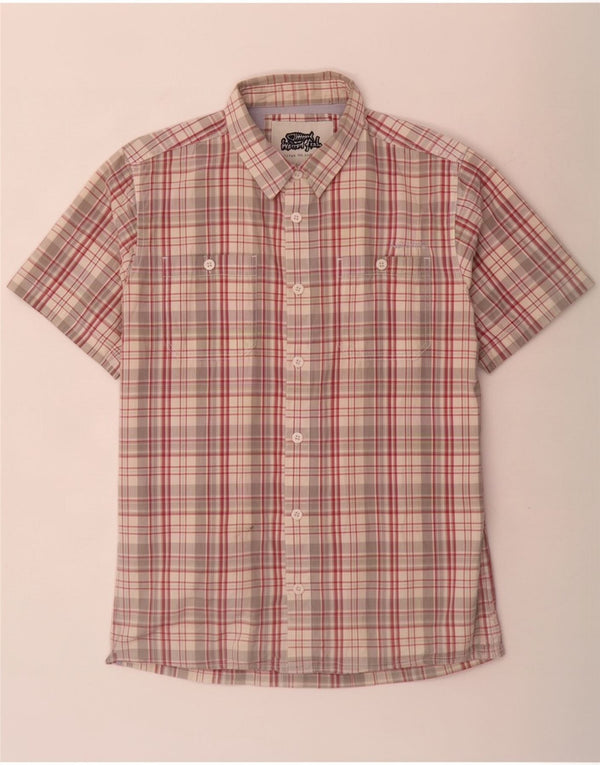 Weird Fish Chemise à manches courtes pour homme en coton à carreaux multicolores