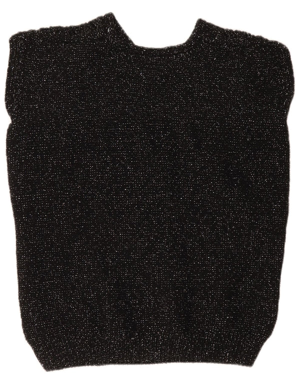 vintage Womens Vest Tank Top UK 12 Moyen Noir Moucheté