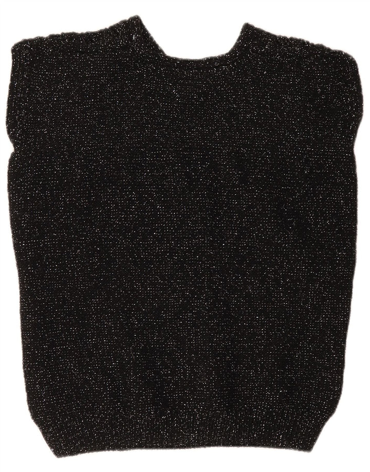 vintage Womens Vest Tank Top UK 12 Moyen Noir Moucheté