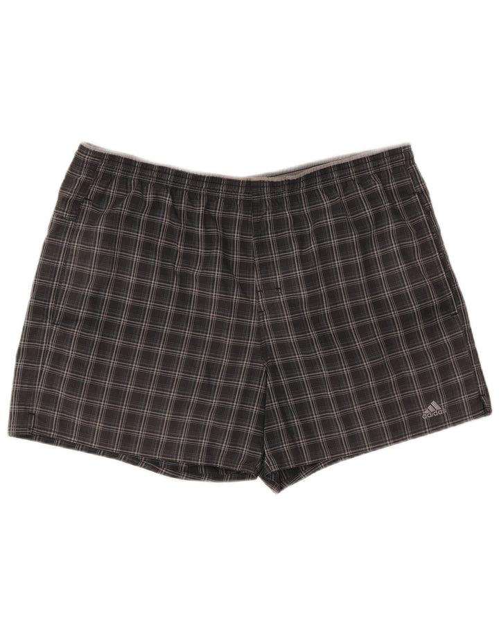 Adidas Short de sport pour homme en polyester à carreaux gris