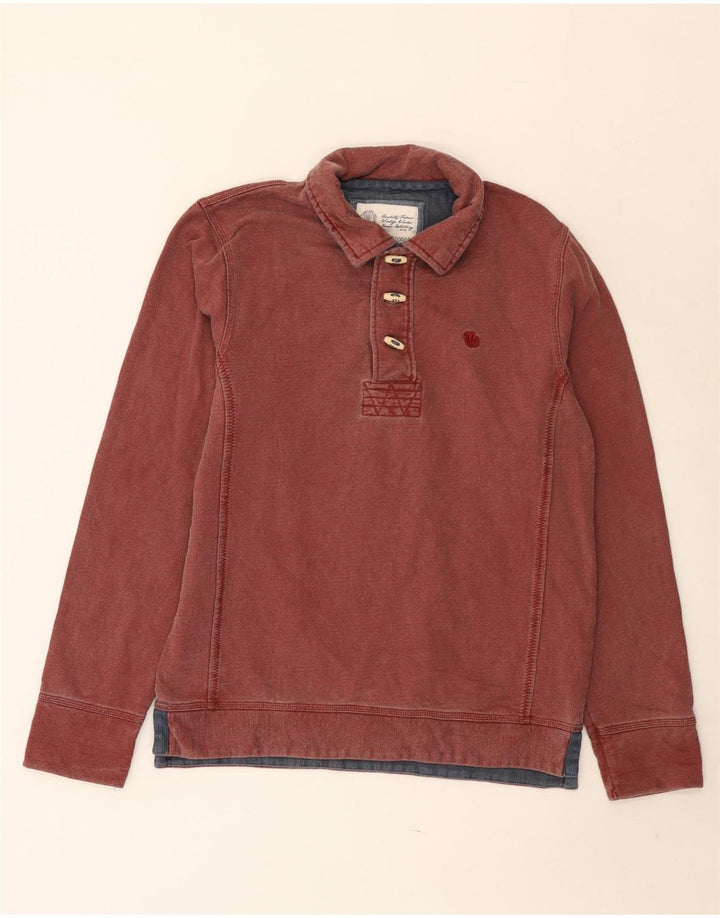 Fat Face Sweat-shirt à col polo pour homme en coton rouge Taille S