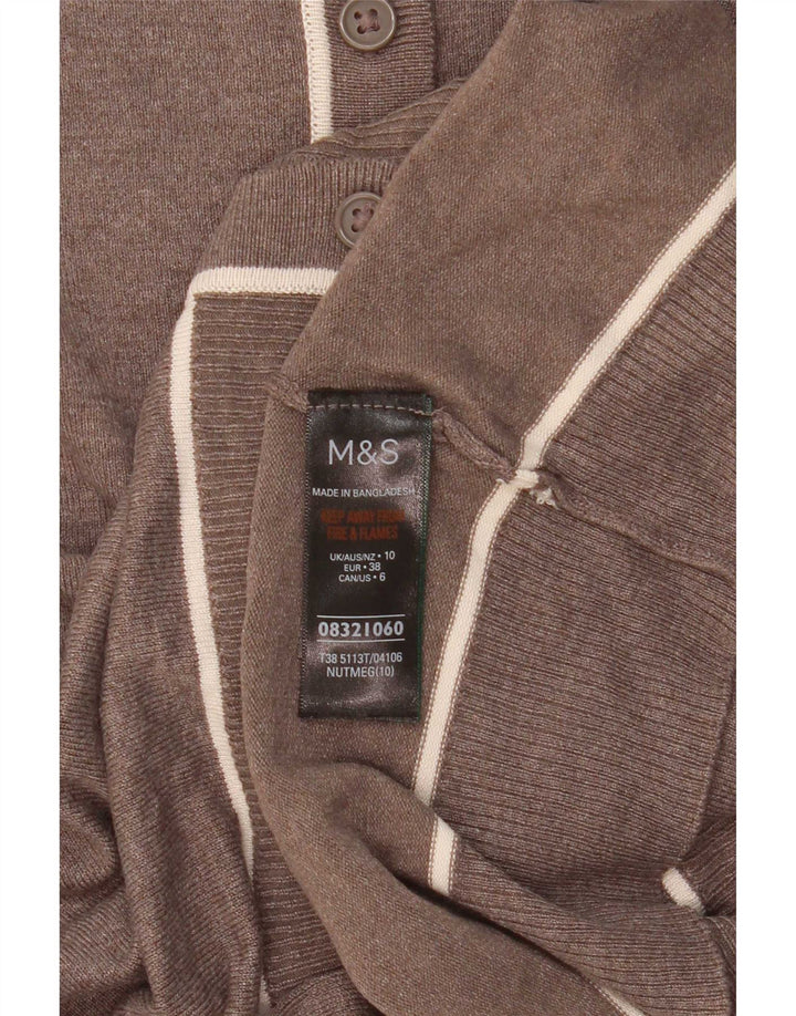 Marks & Spencer Pull Cardigan pour Femme UK 10 Petite Viscose Marron
