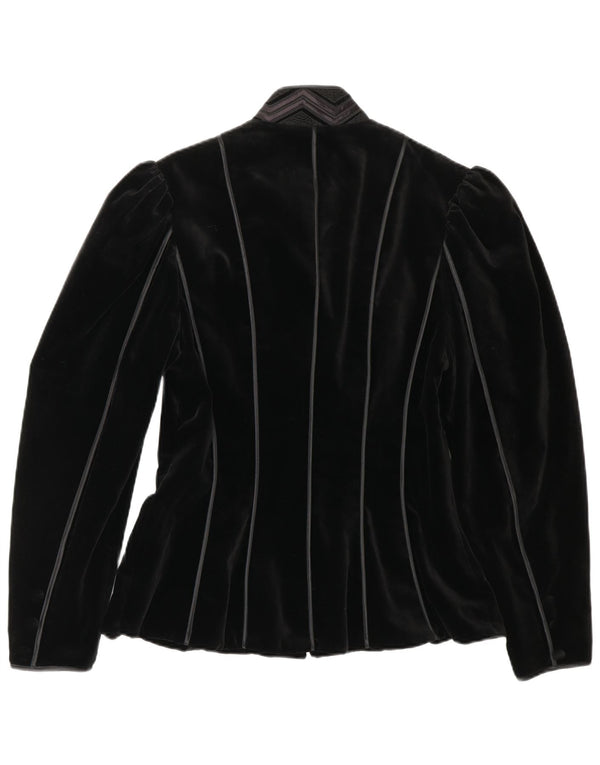 VINTAGE Veste Blazer Velours Femme EU 38 Moyen Noir Rayé