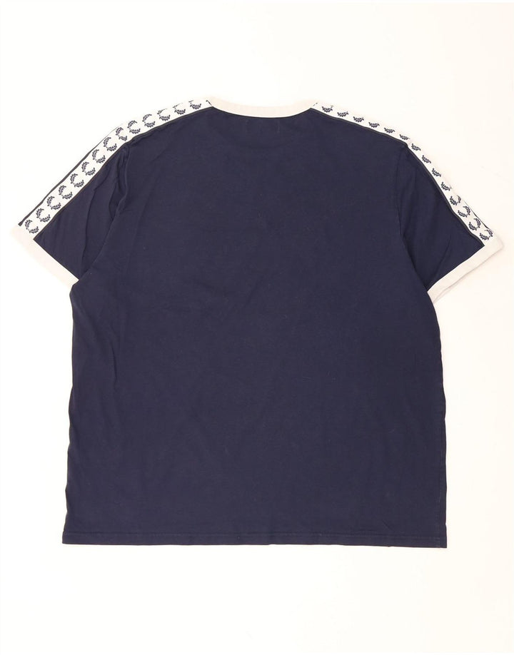 FRED PERRY T-Shirt Graphique Homme Top 3XL Bleu Marine Colorblock Coton