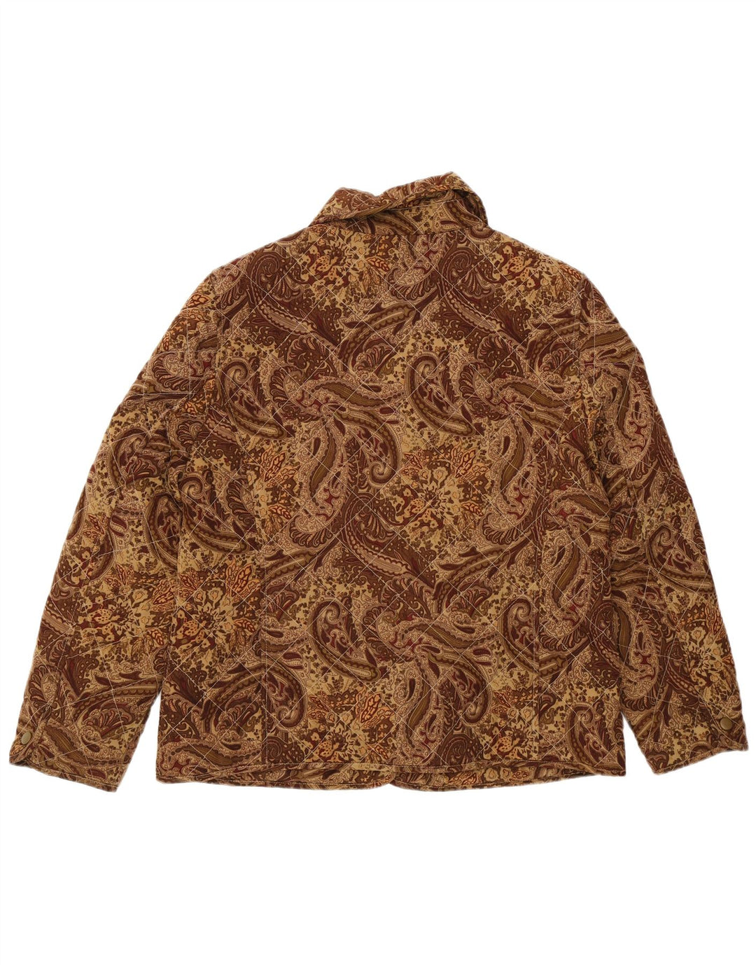 VINTAGE Veste matelassée femme UK 16 Grande Viscose Paisley Marron