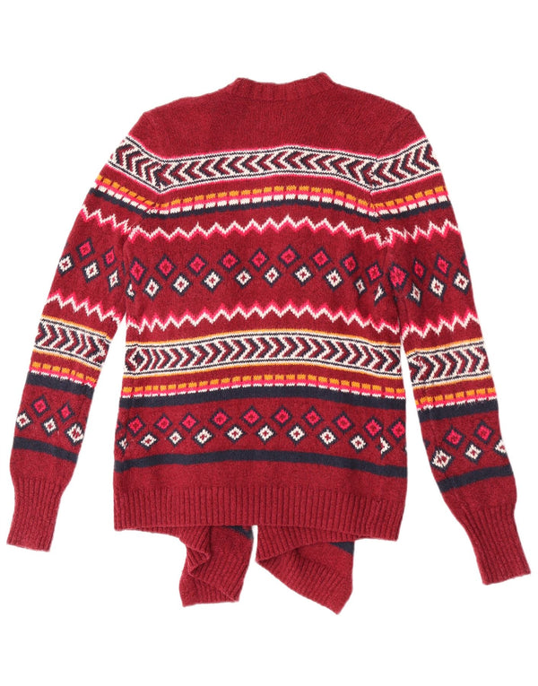 Hollister Pull Cardigan Ouvert Pour Femme UK 10 Petit Coton Géométrique Rouge