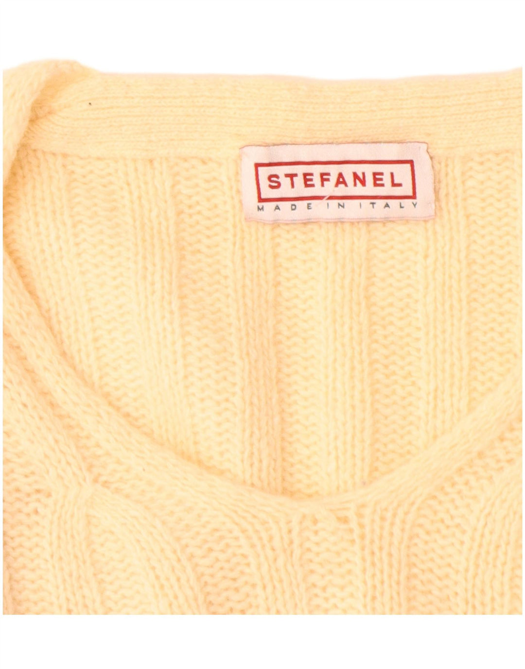 Stefanel Pull col V pour femme UK 14 Large Jaune
