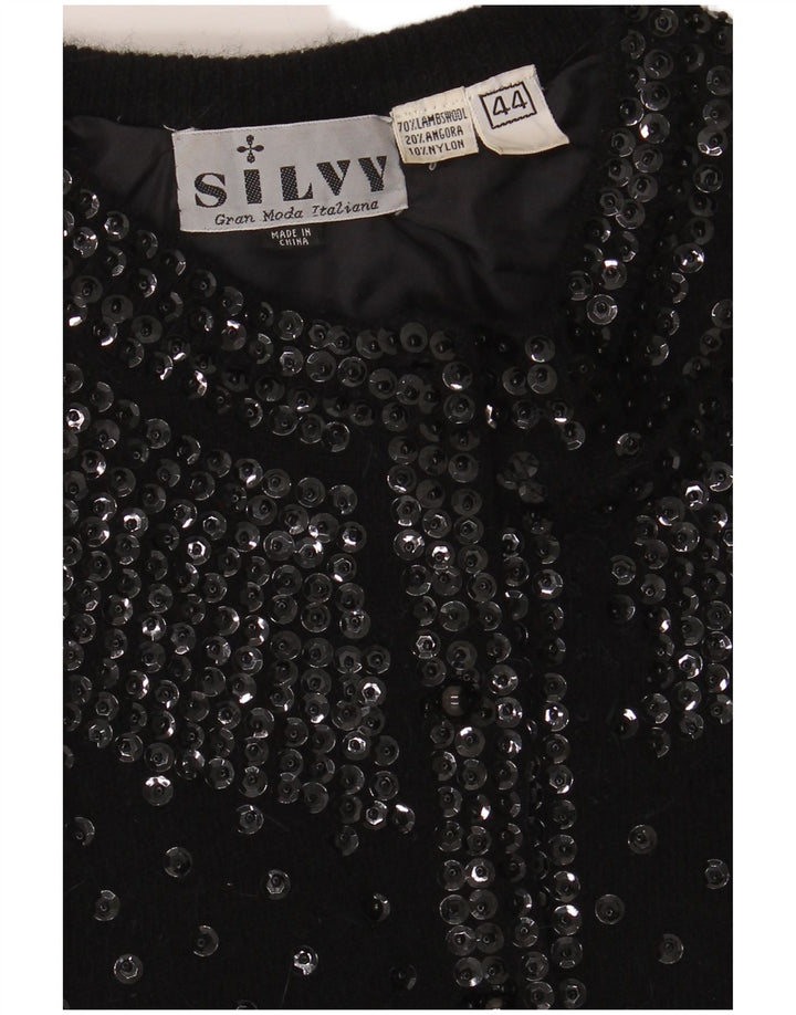Silvy Cardigan Femme Pull IT 44 Laine d'Agneau Noir Moyen
