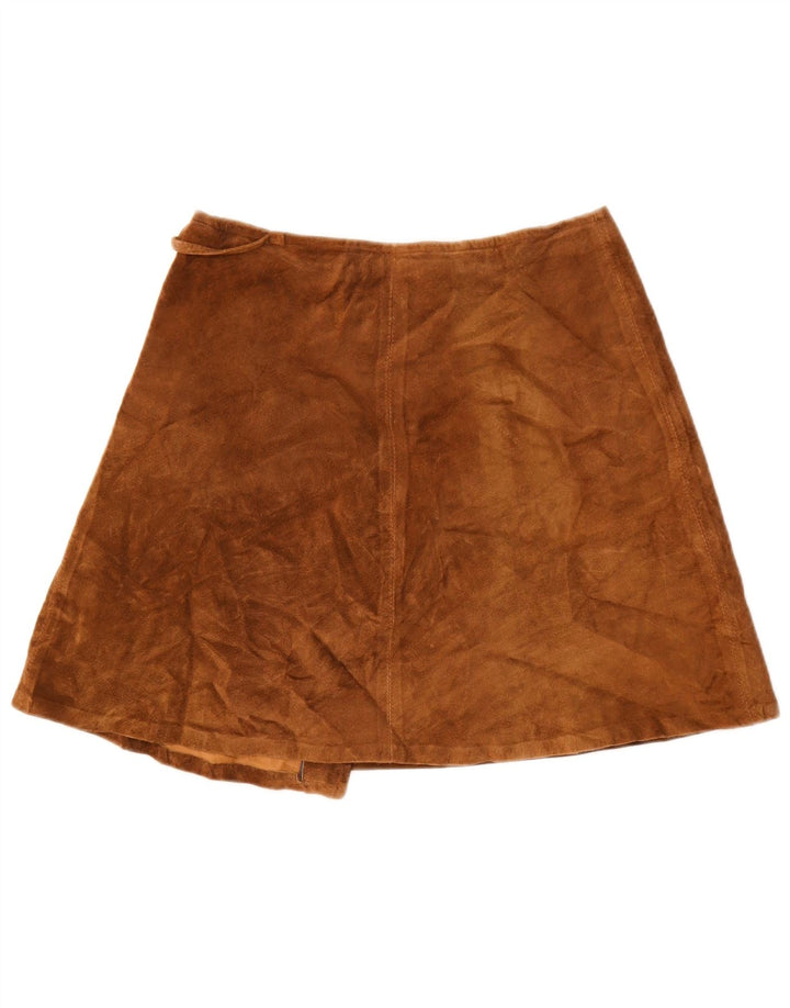 jupe portefeuille en daim femme vintage IT 46 Large W32 Marron