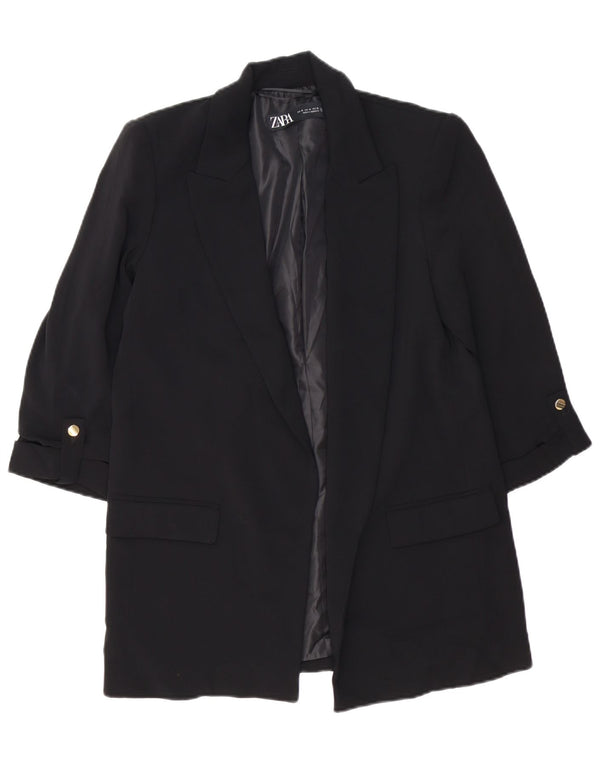 Veste Blazer Ouverte Femme ZARA UK 14 Polyester Noir Moyen
