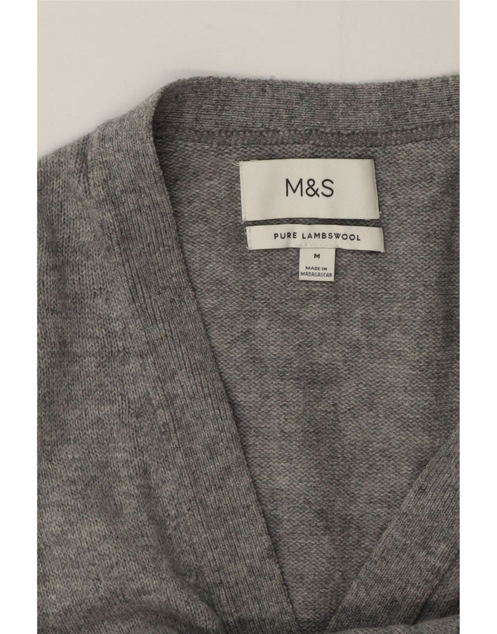 MARKS & SPENCER Cardigan Homme Gris Moyen Moucheté Laine d'Agneau