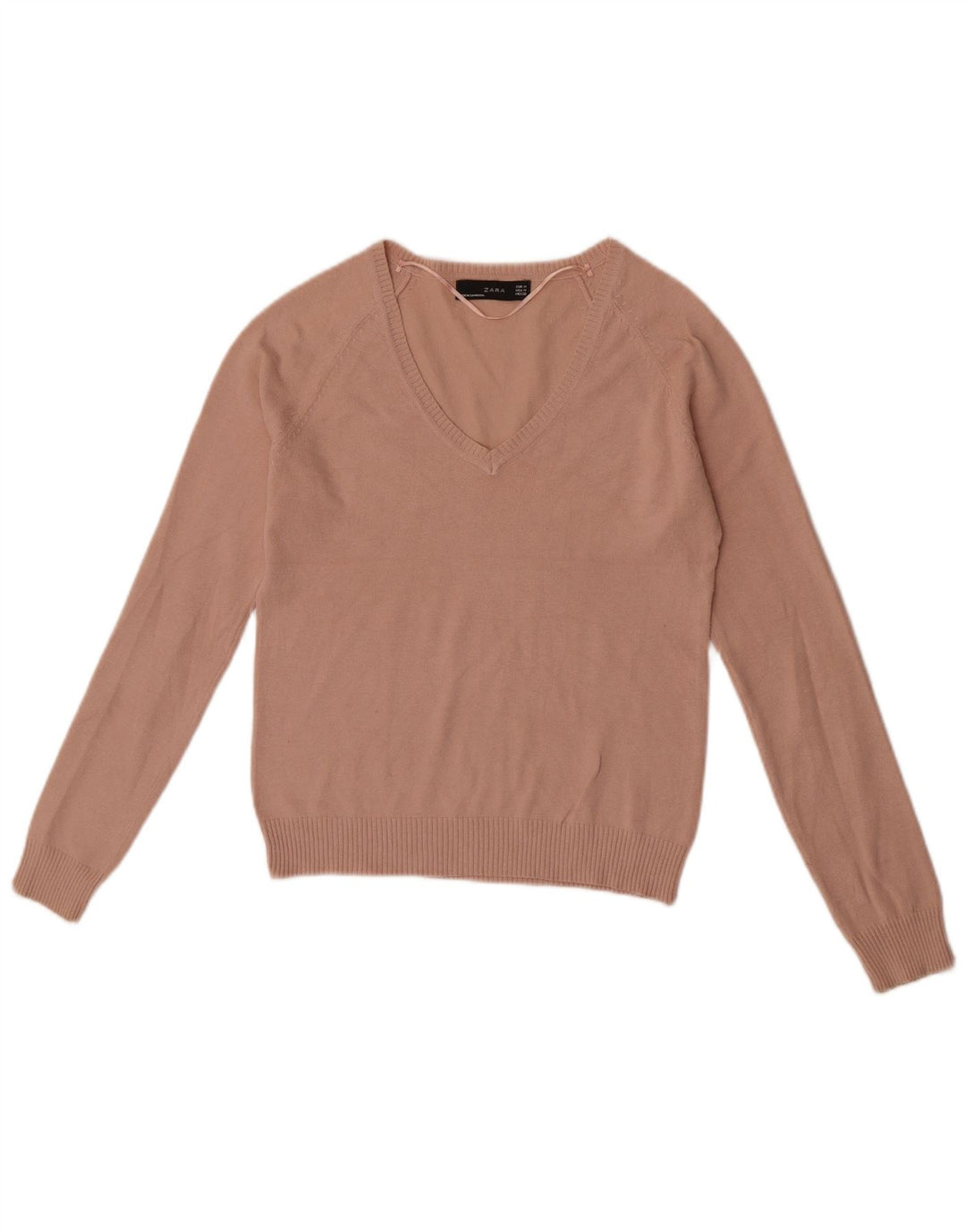 Zara Pull court à col en V pour femme UK 12 Rose moyen