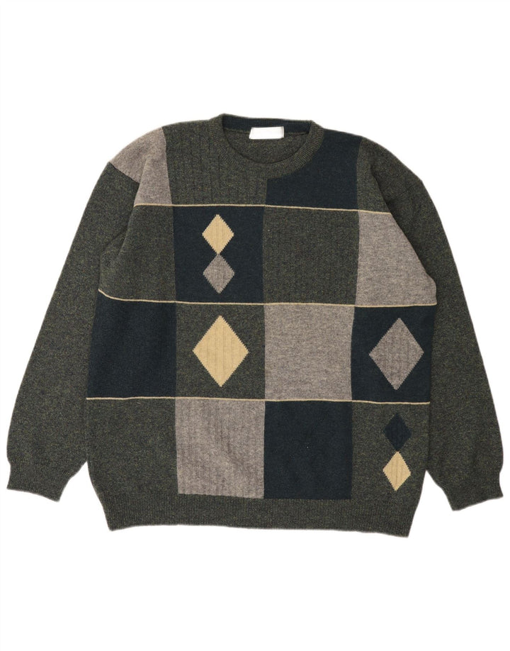 Marks & Spencer Pull à col rond pour homme Large Vert Colorblock