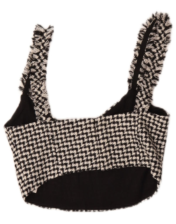 Zara Womens Crop Cami Top UK 4 XS Coton pied-de-poule noir