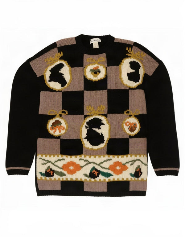 vintage Womens Crew Neck Jumper Sweater UK 16 Grand Noël Noir