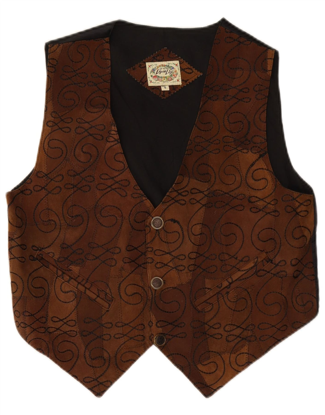 VINTAGE Gilet en Daim Homme Petit Cuir Paisley Marron