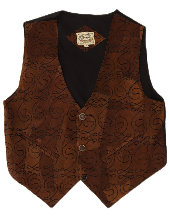 VINTAGE Gilet en Daim Homme Petit Cuir Paisley Marron