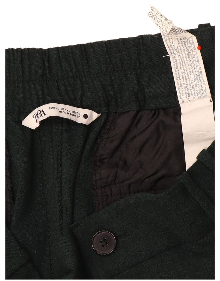 Zara Pantalon court pour femme XL W36 L26 Vert Polyester