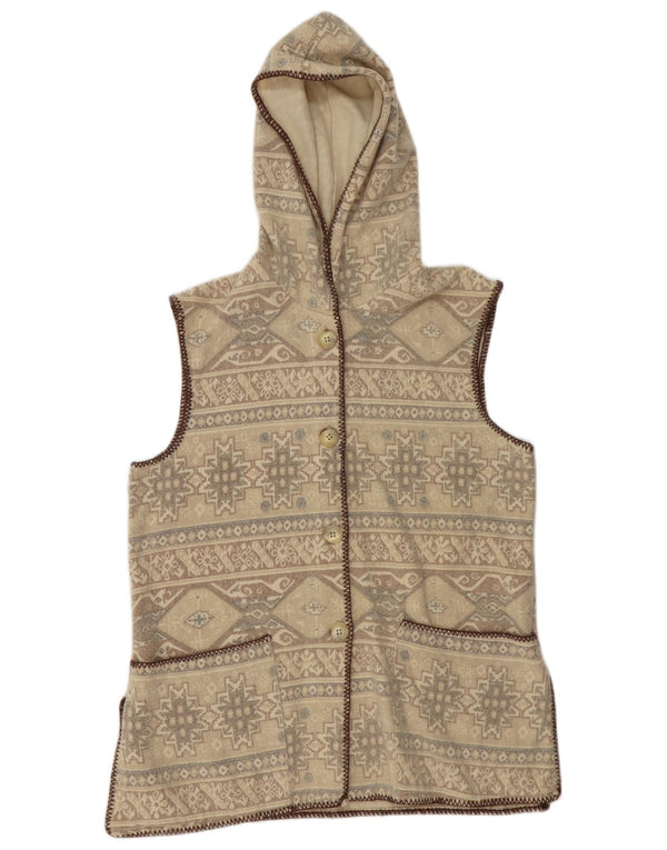 vintage Femme Cardigan à capuche Pull UK 16 Grand Beige Fair Isle