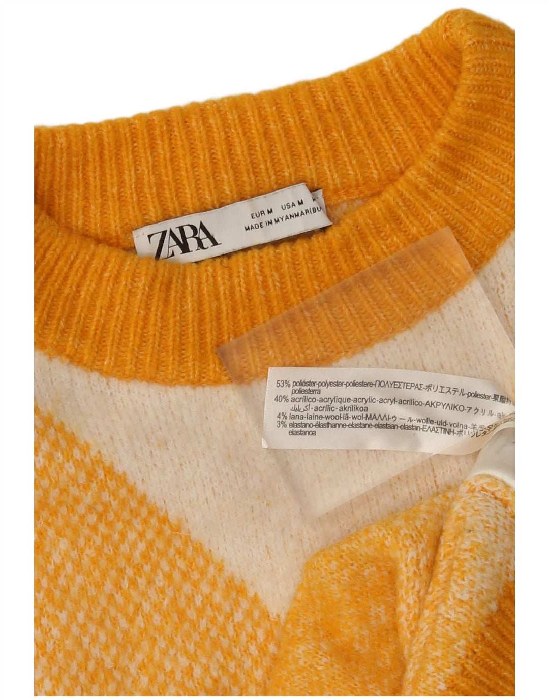 Zara Pull ras du cou pour femme UK 14 Jaune moyen Argyle/Diamant