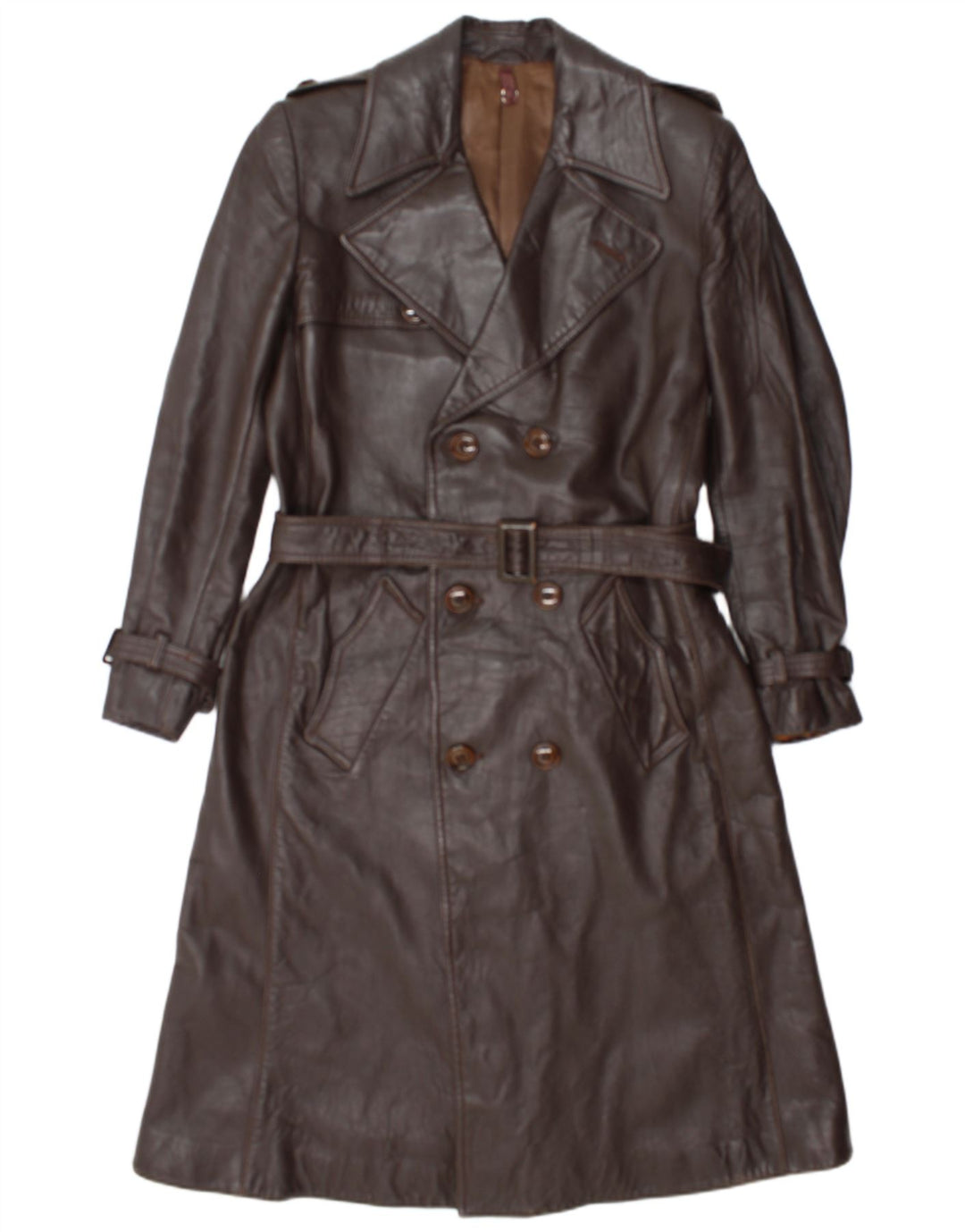 Manteau en cuir double boutonnage vintage pour femme IT 52 2XL Marron