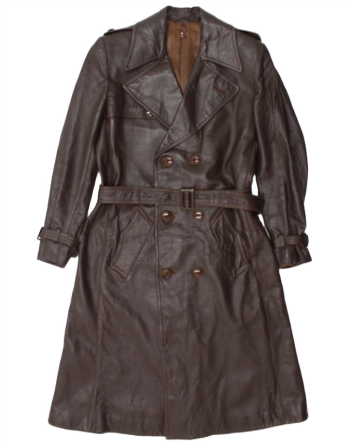 Manteau en cuir double boutonnage vintage pour femme IT 52 2XL Marron