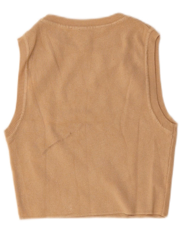 Zara Womens Crop Vest Top UK 12 Viscose Beige Moyen