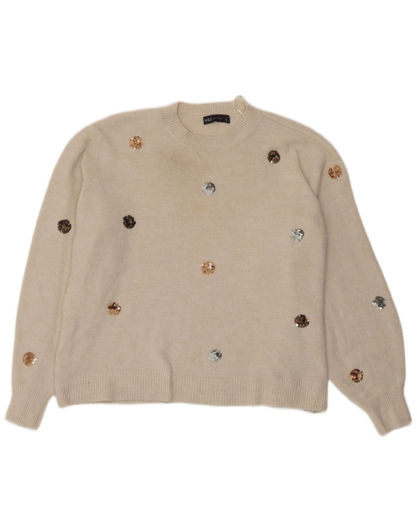 Marks & Spencer Pull ras du cou pour femme UK 18 XL Blanc cassé à pois