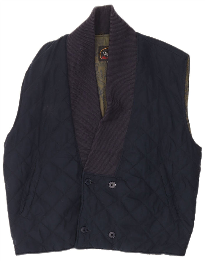 vintage Mens Double Breasted Quilted Gilet UK 40 Grand Bleu Marine Polyester