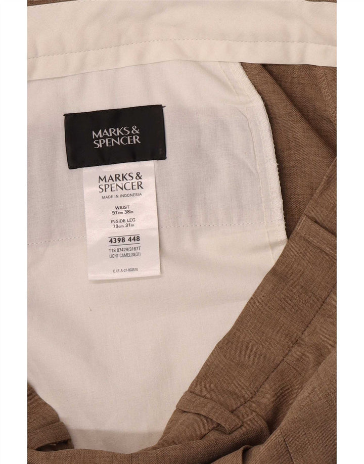 MARKS & SPENCER Pantalon de Costume Droit Homme W38 L31 Beige Polyester