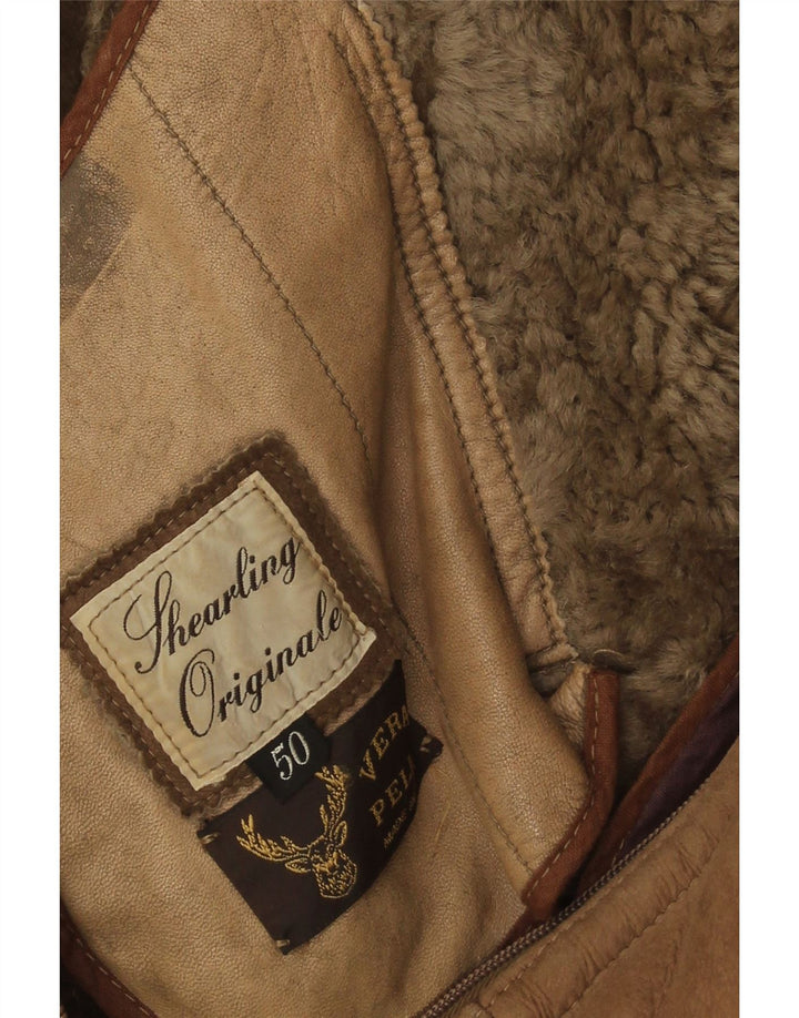 veste en peau de mouton homme vintage IT 50 Grande peau de mouton marron