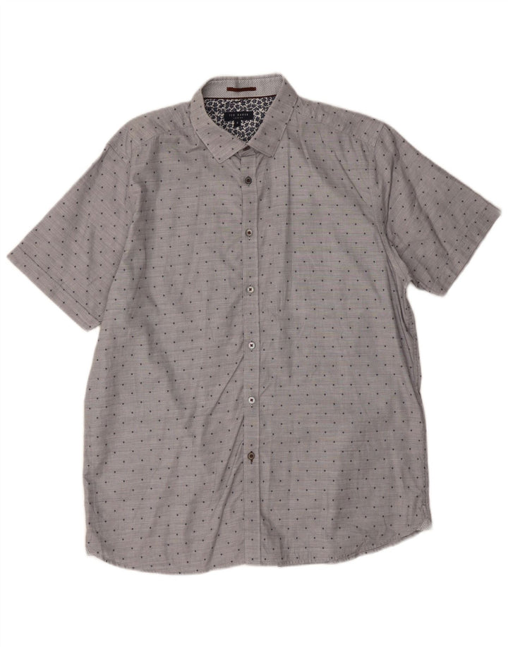 Ted Baker Chemise à manches courtes pour homme Taille 5 XL Gris à pois en coton