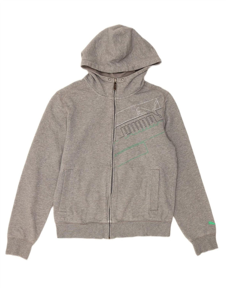 PUMA Mens Graphic Zip Hoodie Sweater Small Grey Cotton